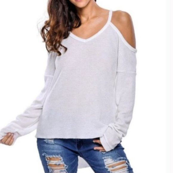 Tops - Off Shoulder Loose Knitted Pullover Top